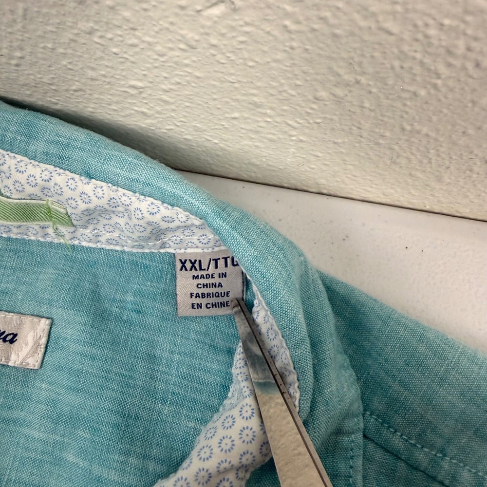 Tommy Bahama Mens XXL Aqua Teal Linen Blend‎ Short Sleeve Button Front Shirt - Picture 6 of 11
